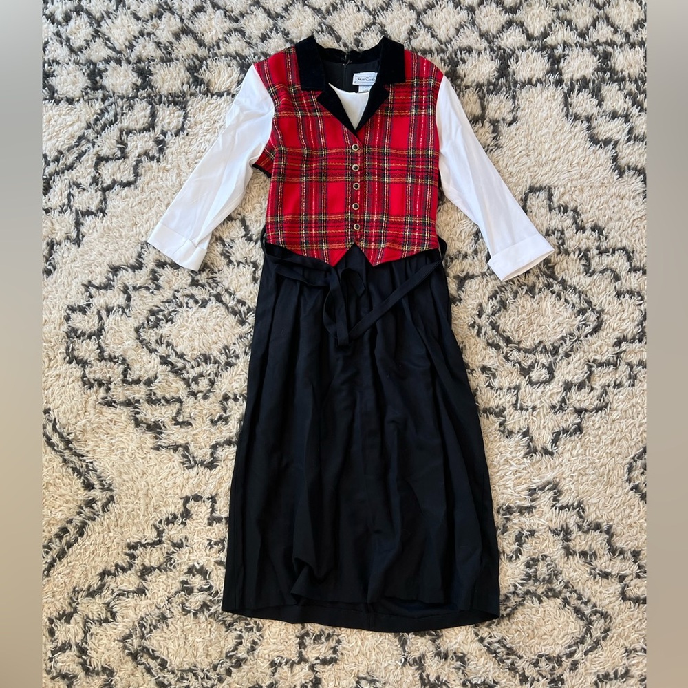 Women’s Vintage Miss Dorby Red Plaid Dress Size 10 Velvet Collar White Sleeves